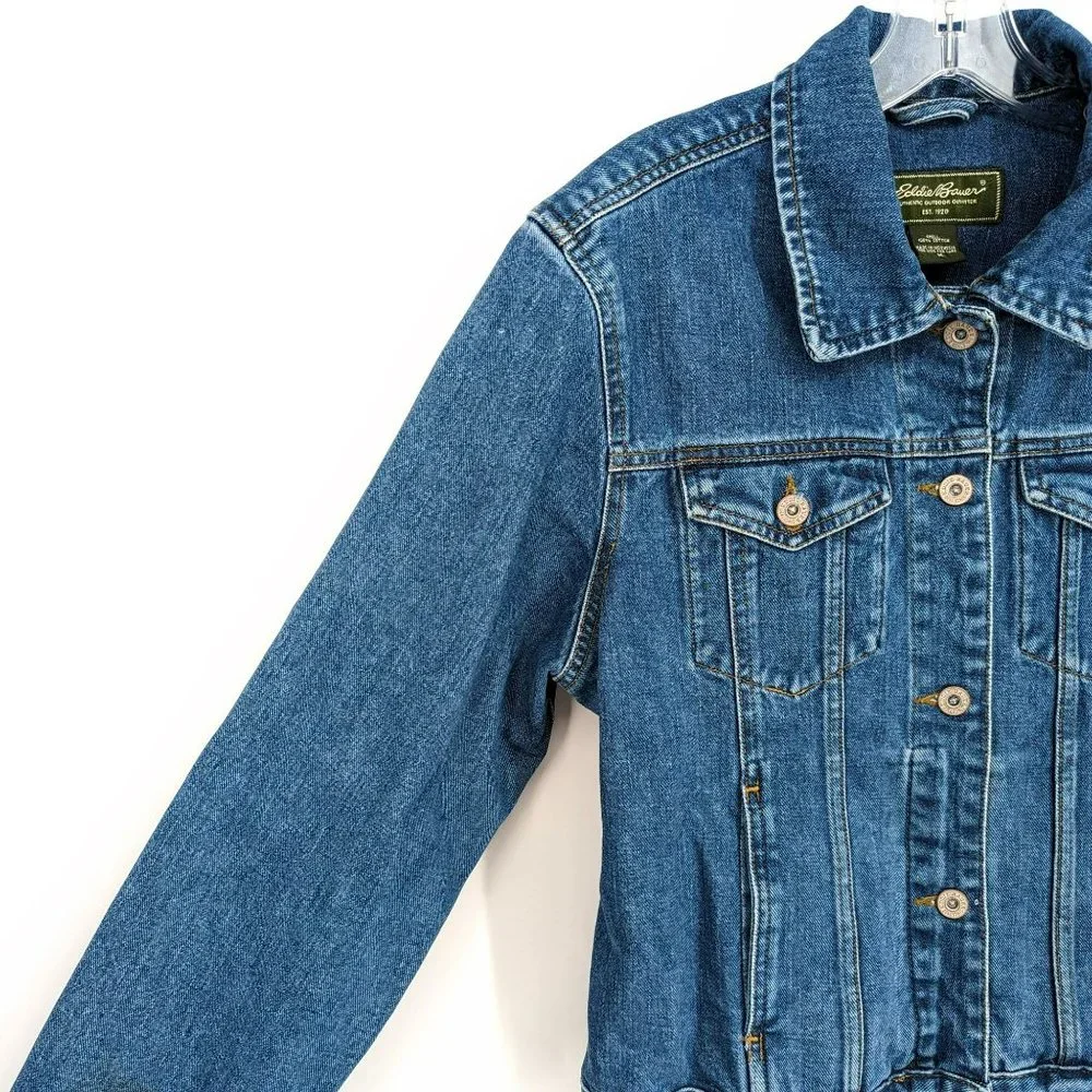 Eddie Bauer Jean Jacket M Medium Wash Button Down Denim Blue Classic 100% Cotton - Picture 4 of 11